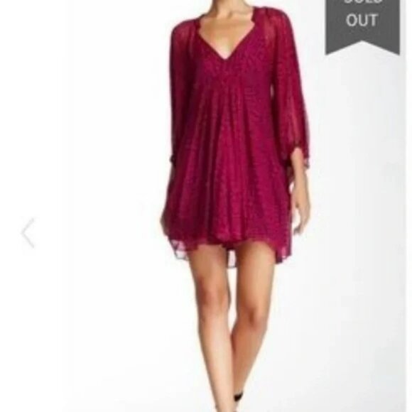 Diane Von Furstenberg Fleurette Dolman Mini Dress 8 Pink Silk Batwing Slv Kaftan - Picture 2 of 4